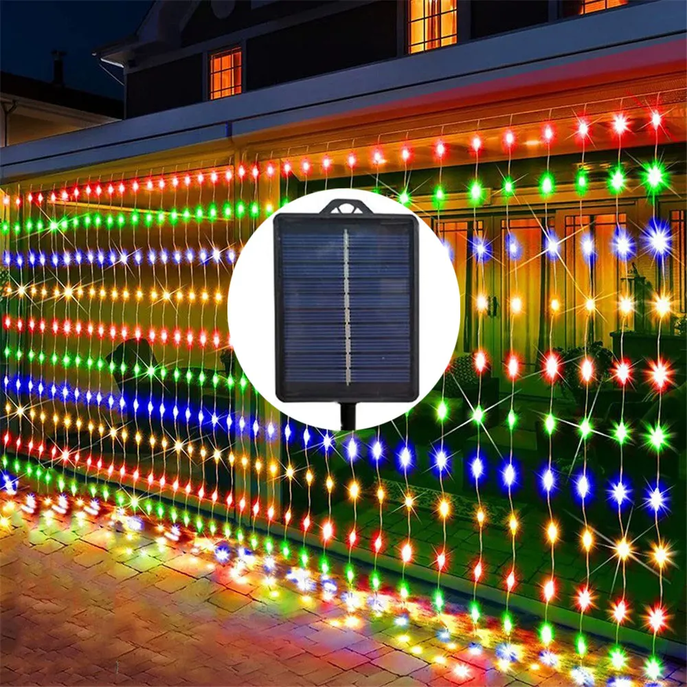 Guirnalda de luces LED solares para cortina, lámpara para exteriores, guirnalda de luces solares para jardín, fiesta, Patio, terraza, decoración de acampada, Navidad