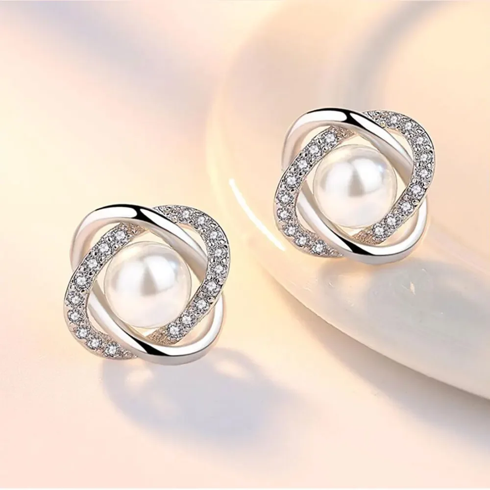 Pendientes de plata de ley 925 para mujer, aretes de tuerca de lujo con perla de circón retorcida, Bisutería