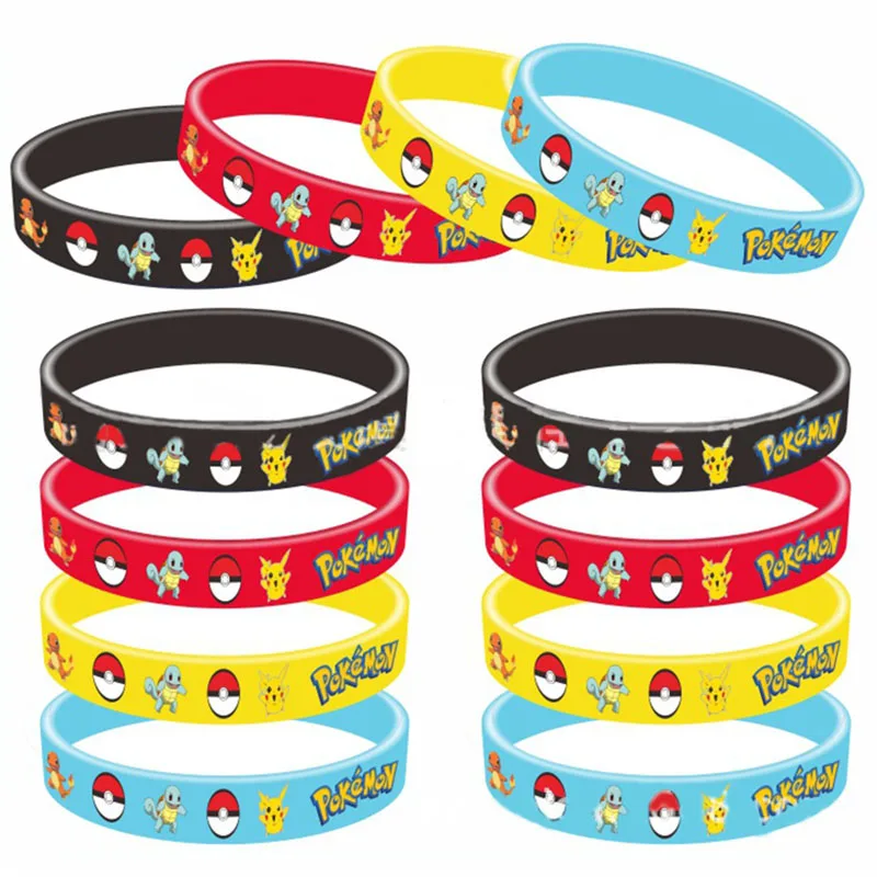 12 Uds. Pulsera de Pokémon Anime Pikachu Charmander niños dibujos animados pulseras de silicona accesorios de fiesta regalos de disfraz