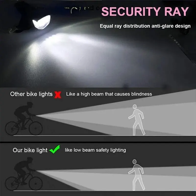 ไฟหน้าจักรยาน MTB ไฟ LED USB ชาร์จได้กันน้ำไฟหน้าจักรยานเสือภูเขาไฟเตือนความปลอดภัยอุปกรณ์จักรยาน