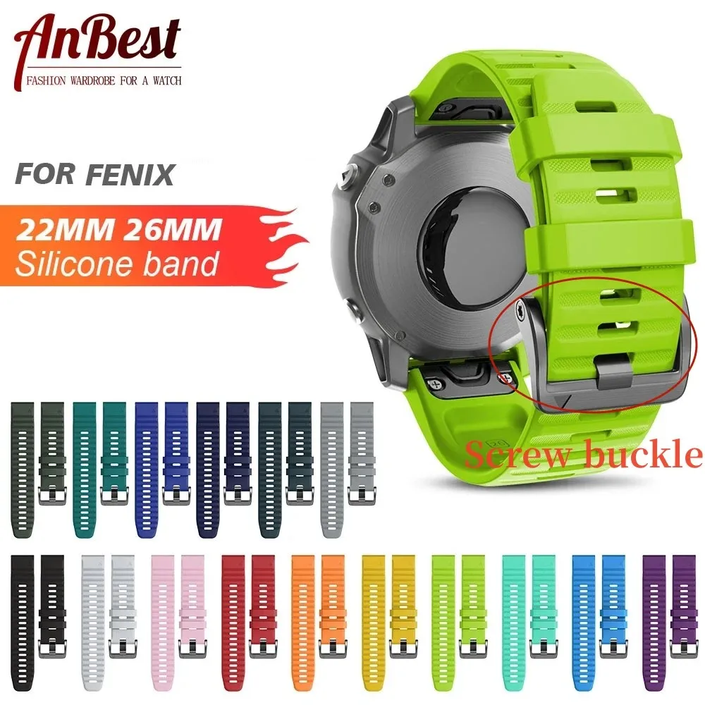 ANBEST 26Mm 22Mm Ban Nhạc Dành Cho Garmin Fenix 6X/ 6X Pro/5X/3 Silicone Mềm Dây Đeo cho Fenix 6/6 Pro/5/5 Plus Smartwatch Phụ Kiện