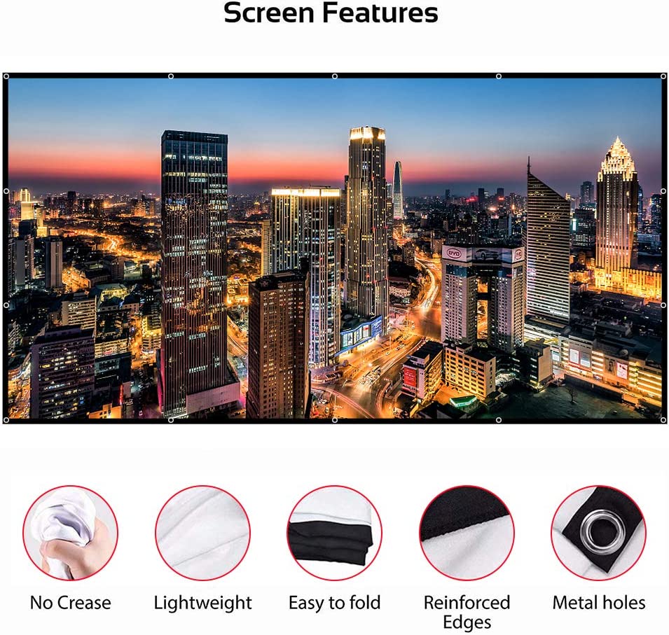 LEJIADA Projector Screen White Anti-Crease 60-200 inch 16:9 Soft High Density Portable Foldable Projection Screen Outdoor Movie