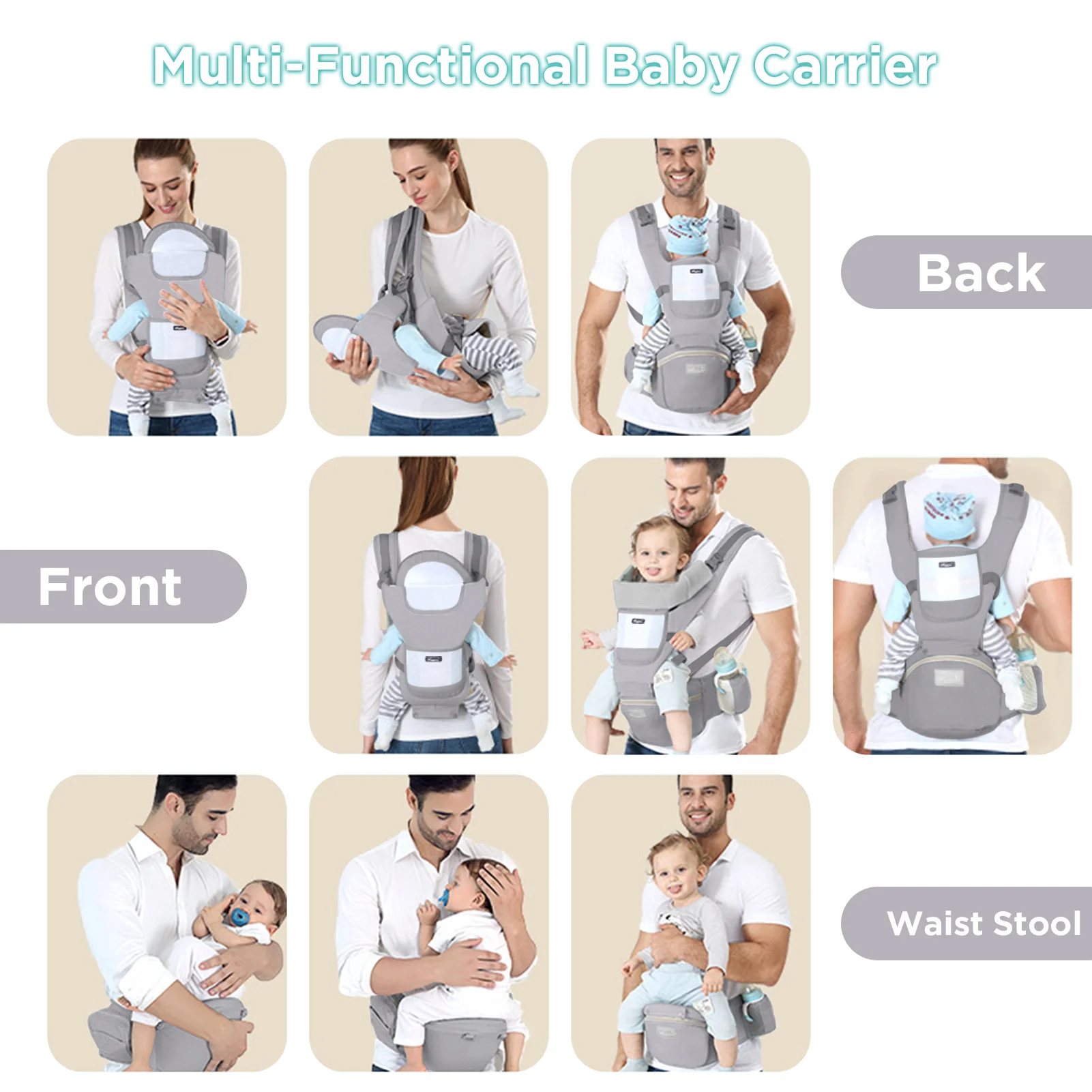 Mochila ergonômica canguru Baby Carrier, Viagem Hipseat, Frente Enfrentando, Envoltório Sling