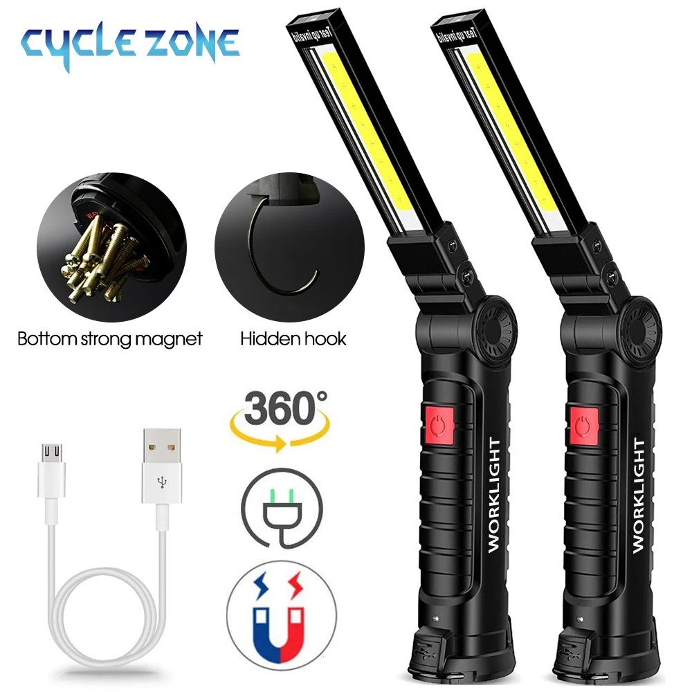 Torcia da campeggio ricaricabile a LED Lampada da lavoro con magnete e gancio COB Impermeabile 5 modalità di illuminazione Adatta per lavoro notturno
