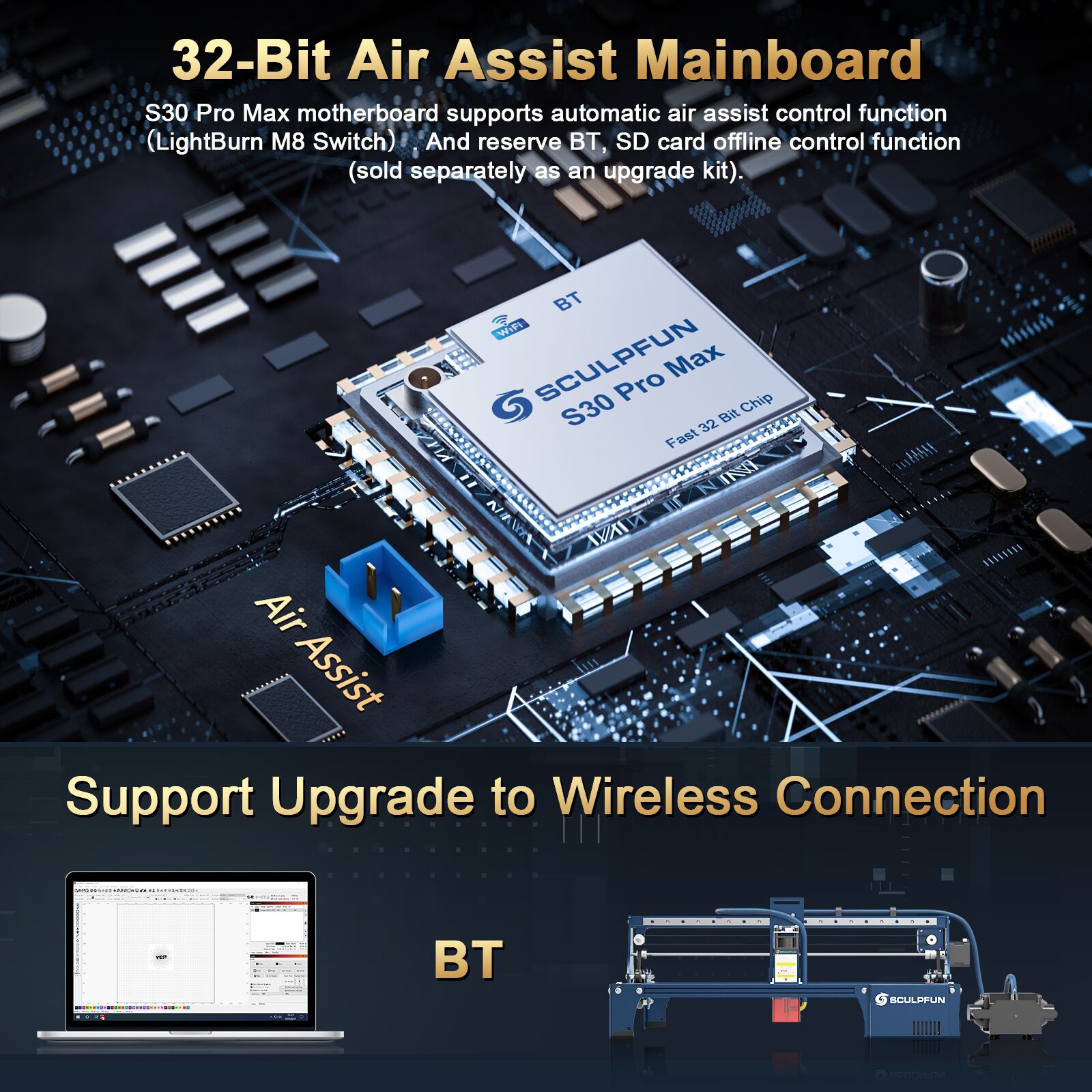 【Venta】Grabador láser SCULPFUN S30 PRO de 10W con sistema automático de asistencia de aire con máquina de grabado de panal/rodillos 410x400mm