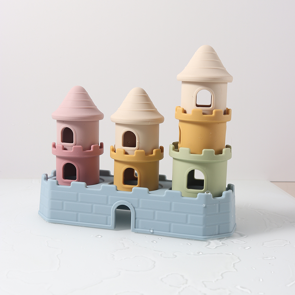 8 pièces/ensemble jouets de dentition pour bébé-ensemble de blocs de construction de château en Silicone, apaiser les gencives douloureuses, empileur sensoriel à croquer sans BPA