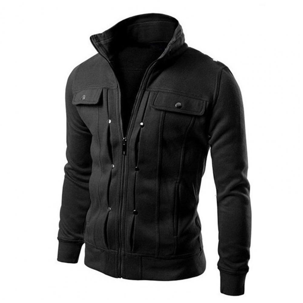 Prendas de abrigo para hombre, ropa de abrigo elegante de primavera con cuello levantado y cierre de cremallera, chaqueta informal para otoño, Color sólido, larga para hombre