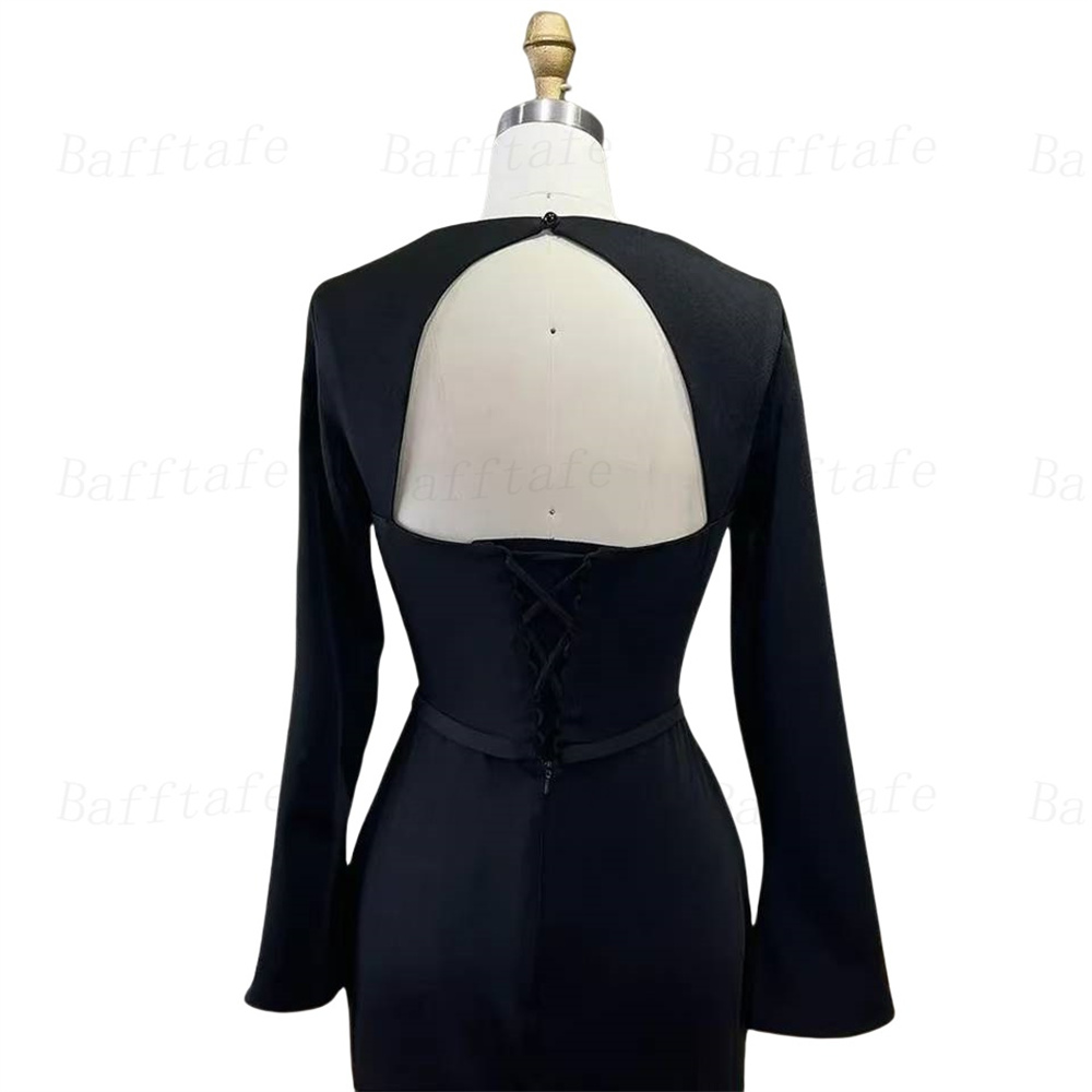 ベラブラックサテンウエディングドレス取り外し可能なショールマーメイドウェディングドレスエレガント長袖カスタマイズ Vestidos デ フィエスタ 2024