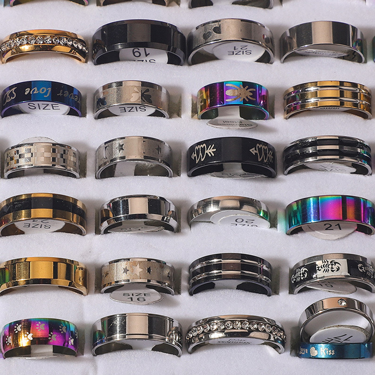 10 ชิ้นโซ่สแตนเลสแหวนคู่ Punk Hip - Hop น้ําเพชร Inlay ผสมรูปแบบแหวนแนวโน้มนิ้วมืออุปกรณ์เสริมเครื่องประดับ