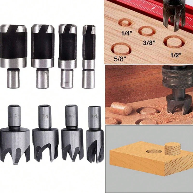 8 ชิ้นเหล็กคาร์บอนเครื่องตัดปลั๊กไม้เจาะไม้เจาะ Bits Barrel Claw ประเภทรอบไม้ Tenon เจาะ Bits
