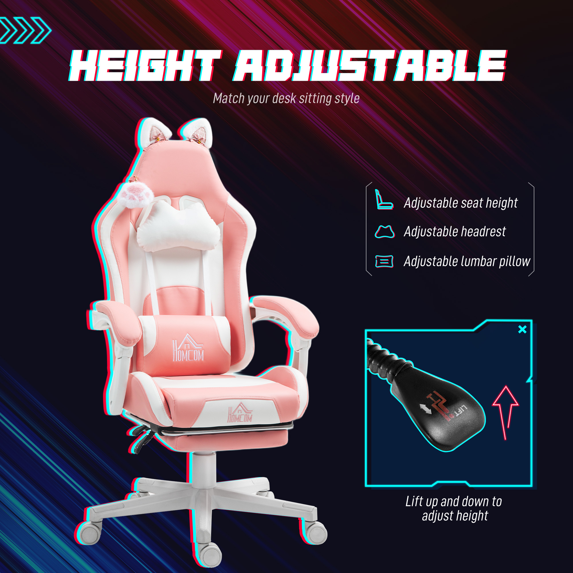 HOMCOM Gaming Chair with Footrest, Reclining Computer Chair