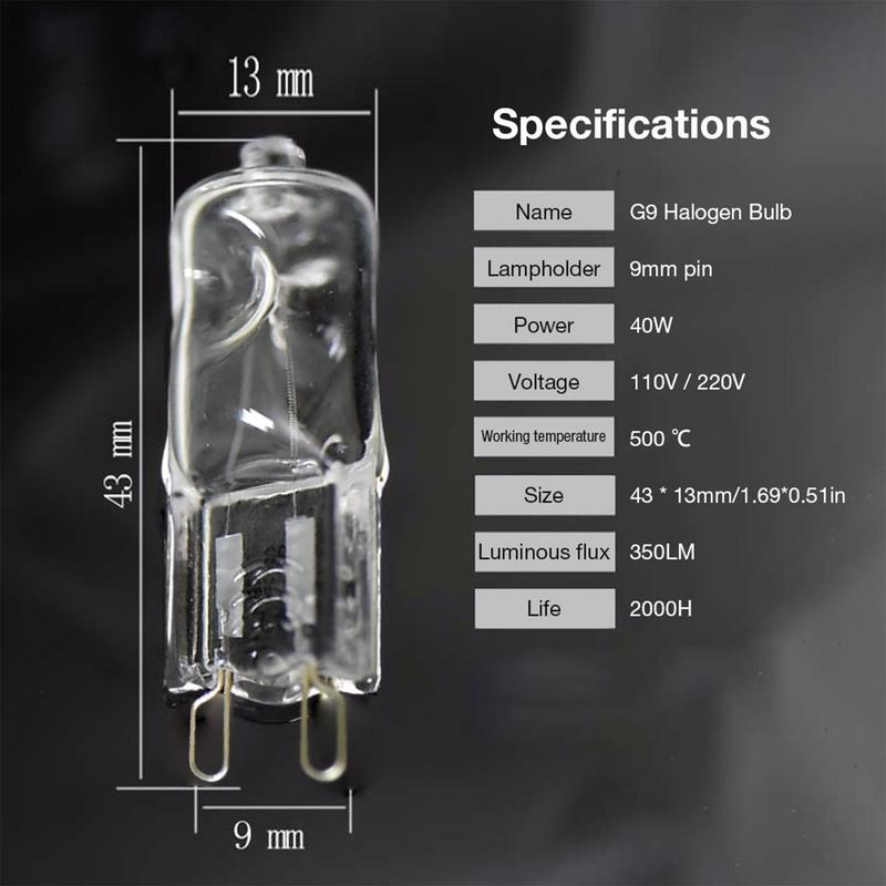 G9 Oven Light High Temperature Resistant Durable Halogen Bulb Lamp For Refrigerators Ovens Fans 40W 500℃ Pin Bulb