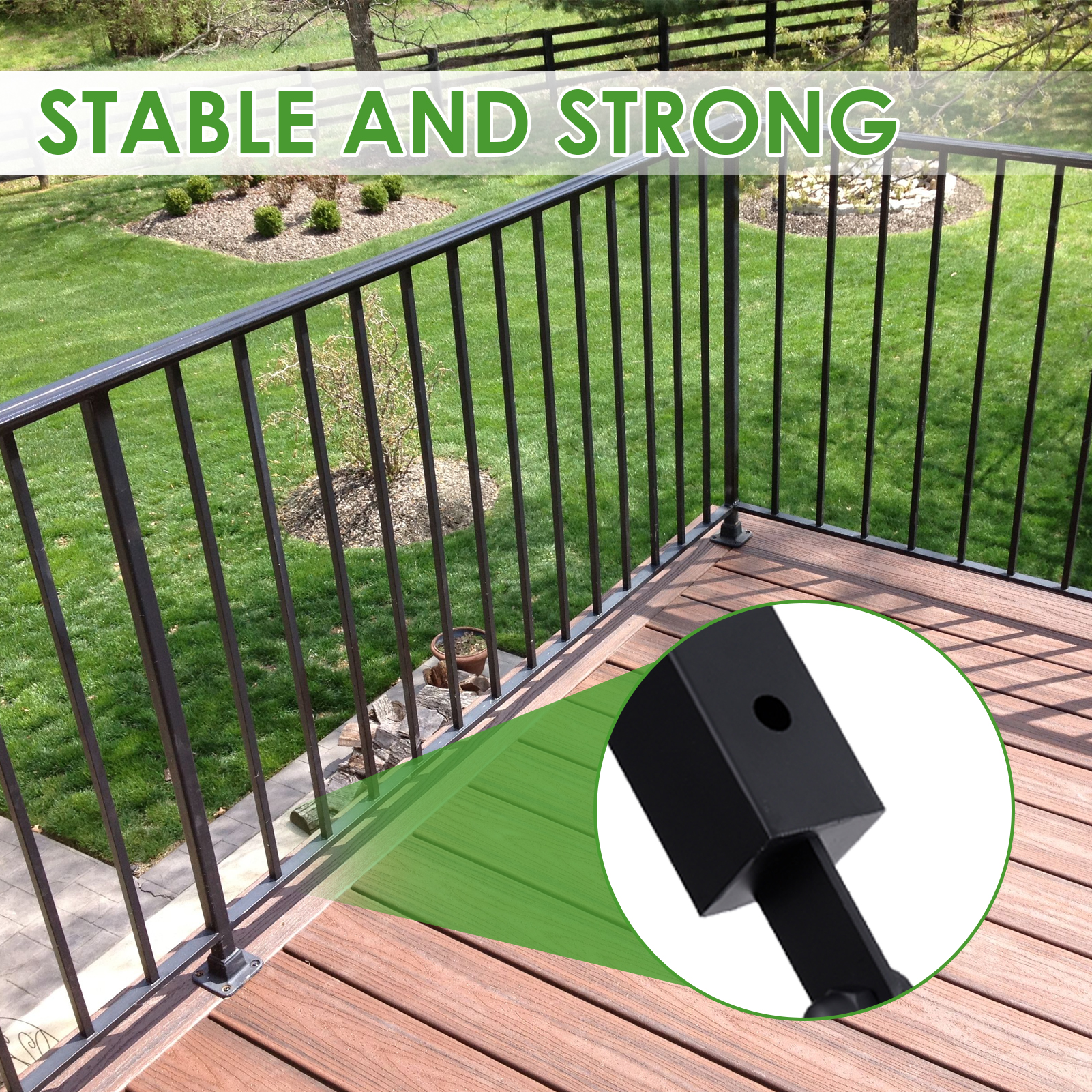 Cable Railing Post, 4 Pieces Decking Railings, Black Finish Fence Rail Post for Steps, Balcony, Staircase, Pool Fence