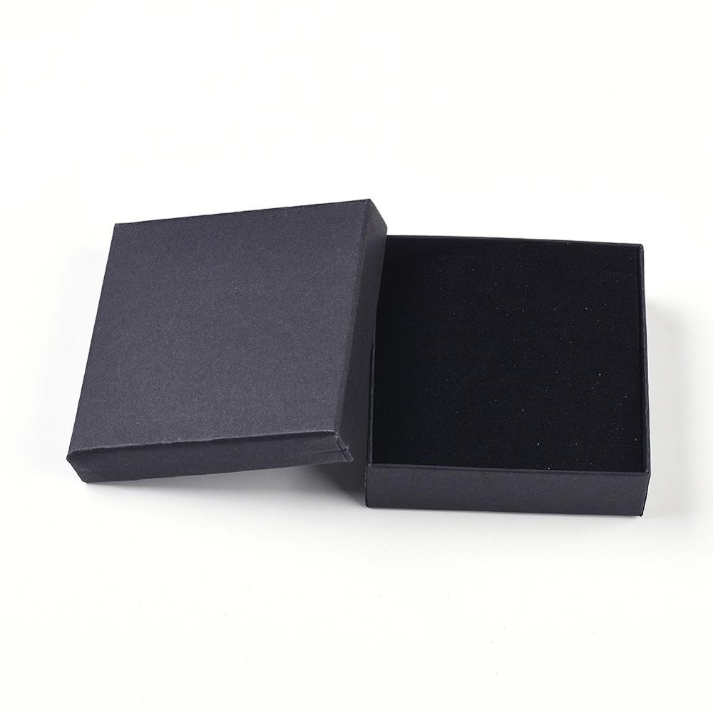 Pandahall 18 ~ 24 Cái/lốc Đen Vuông/Hình Chữ Nhật Bìa Cứng Bộ Trang Sức Hộp Nhẫn Tặng Hộp Đựng Trang Sức Bao Bì F80