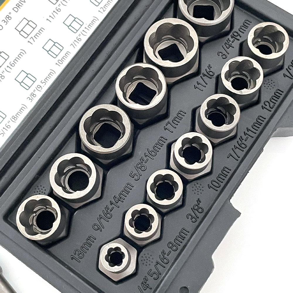 14 pçs conjunto de removedor de parafuso de impacto & porca cr-mo conjunto de ferramentas extrator de parafuso de aço com caso de armazenamento sólido para industrial