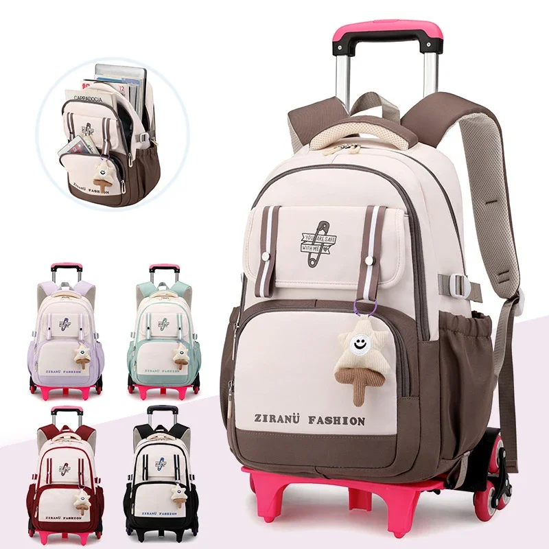 Kinder Schul rucksack mit Rädern Roll rucksack für Mädchen Student Roll rucksack Trolley Schult asche Reisewagen Gepäck