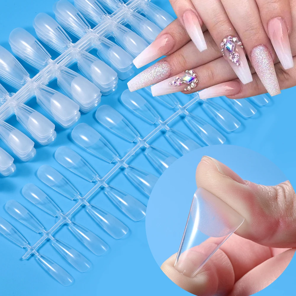 120 unids/bolsa prensa en uñas puntas de uñas de ataúd cubierta completa transparente uñas postizas artificiales medio mate prensa en puntas postizas largas de bailarina