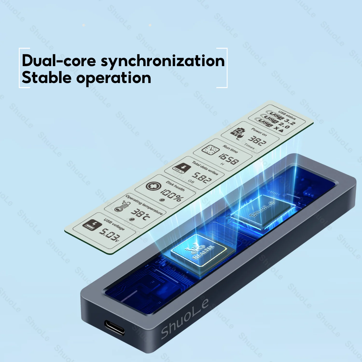 M.2 NVMe SATA SSD Enclosure Visual Smart SSD Case USB 3.2 Gen 2 10Gbps NVMe PCI-E 20Gpbs