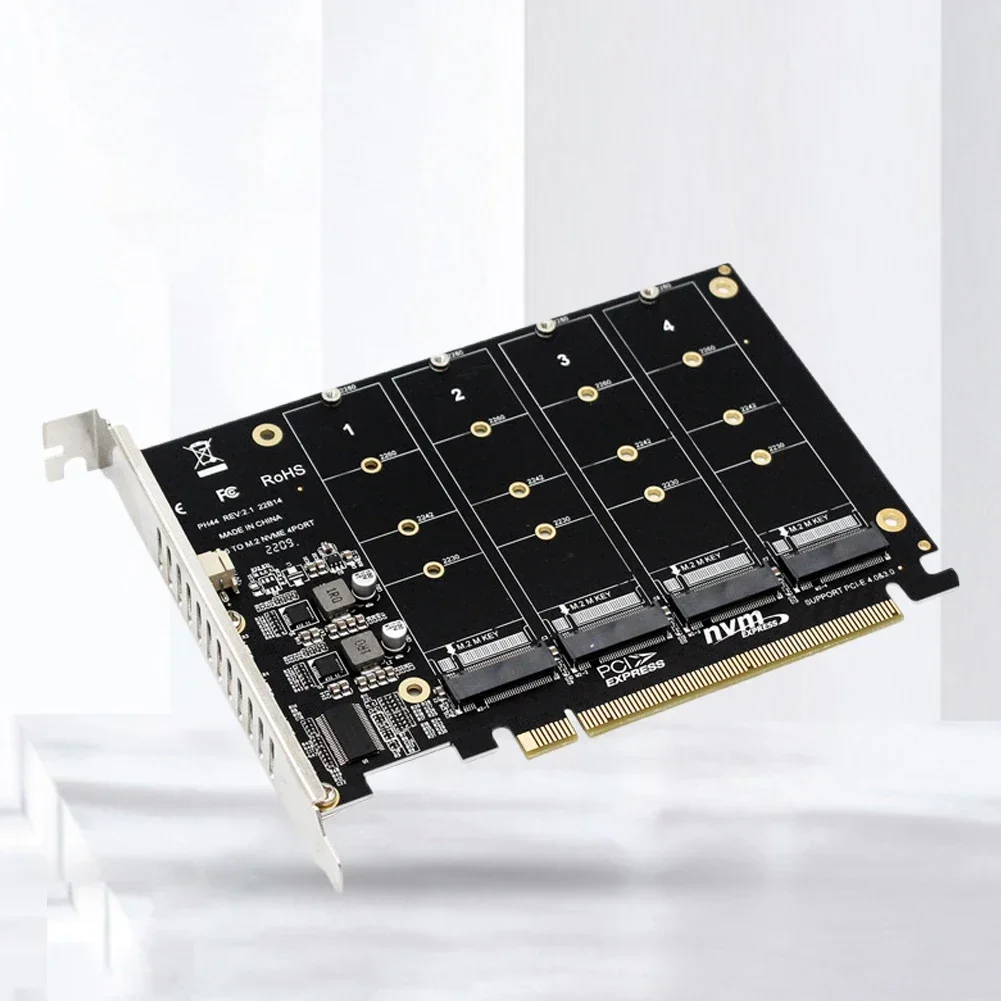 Karta rozszerzeń kontrolera hosta 2230/2242/2260/2280, wskaźnik LED, 4 porty M.2 NVME SSD do PCIE X16, karta adaptera konwertera, obsługa