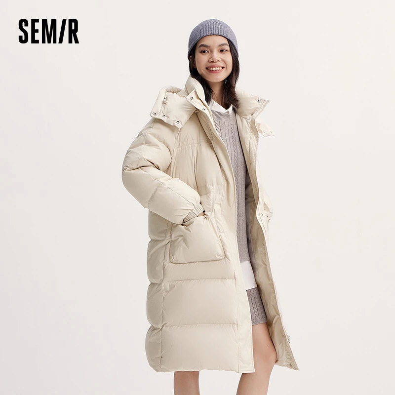 Semir-Chaqueta de plumón para mujer, longitud larga, desmontable, con capucha, ropa de invierno texturizada, novedad de 2024