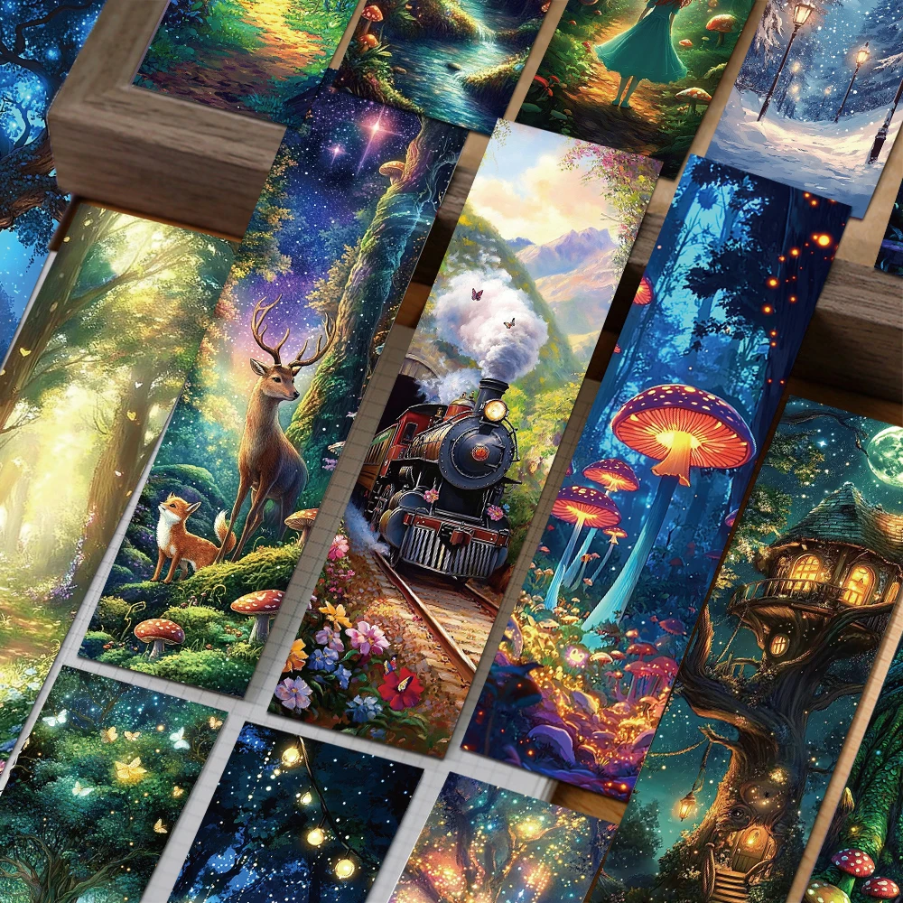 30 Uds. Marcapáginas de bosque misterioso páginas de lectura libros etiquetados suministros estacionarios para estudiantes marcapáginas estético DIY regalos creativos