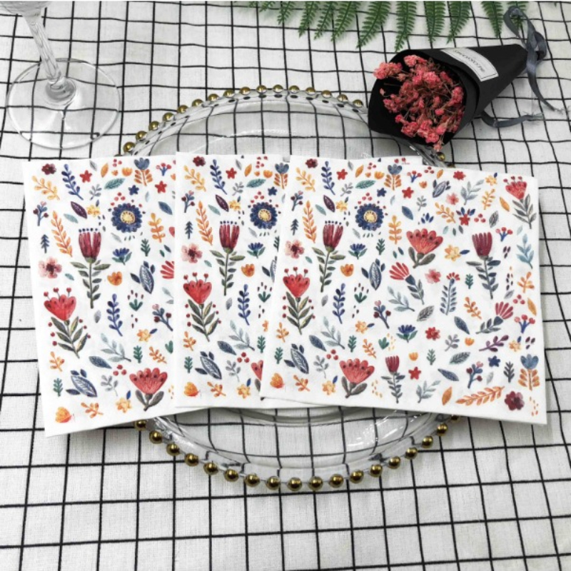 Красочные квадратные бумажные салфетки с принтом, салфетки для ресторана, цветочные салфетки для лица, для отеля, свадебного стола, целлюлозная бумага