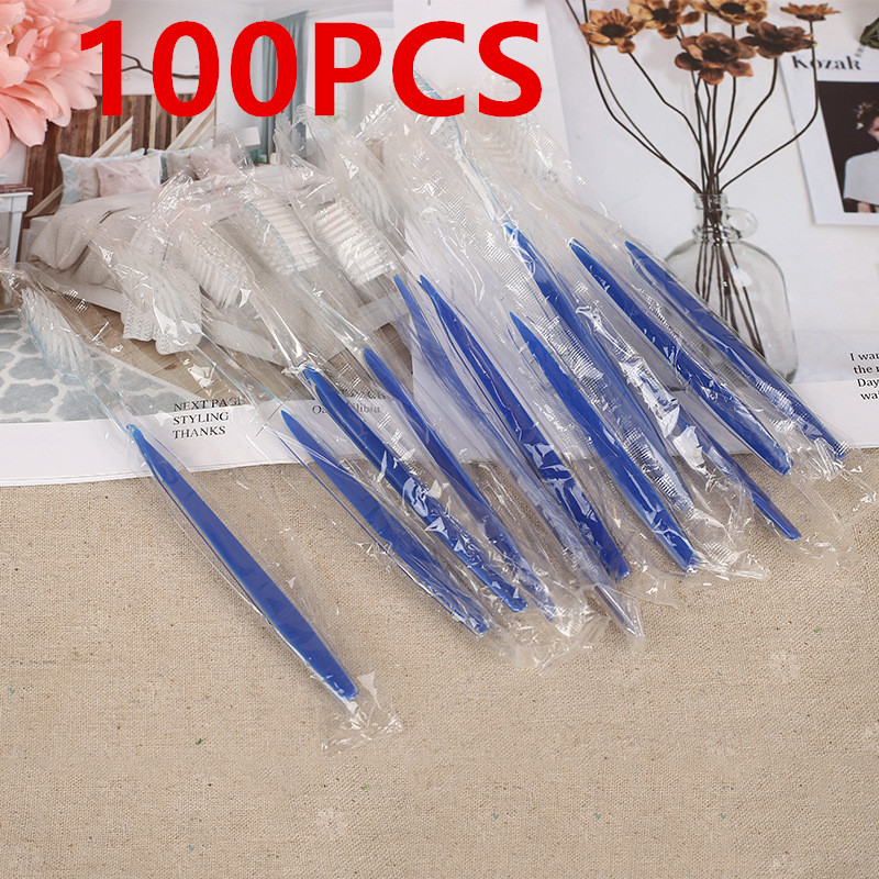 성인용 일회용 칫솔, 개별 포장, 미디엄 소프트 강모, 여행 호텔 수동 칫솔, 대량 100 팩