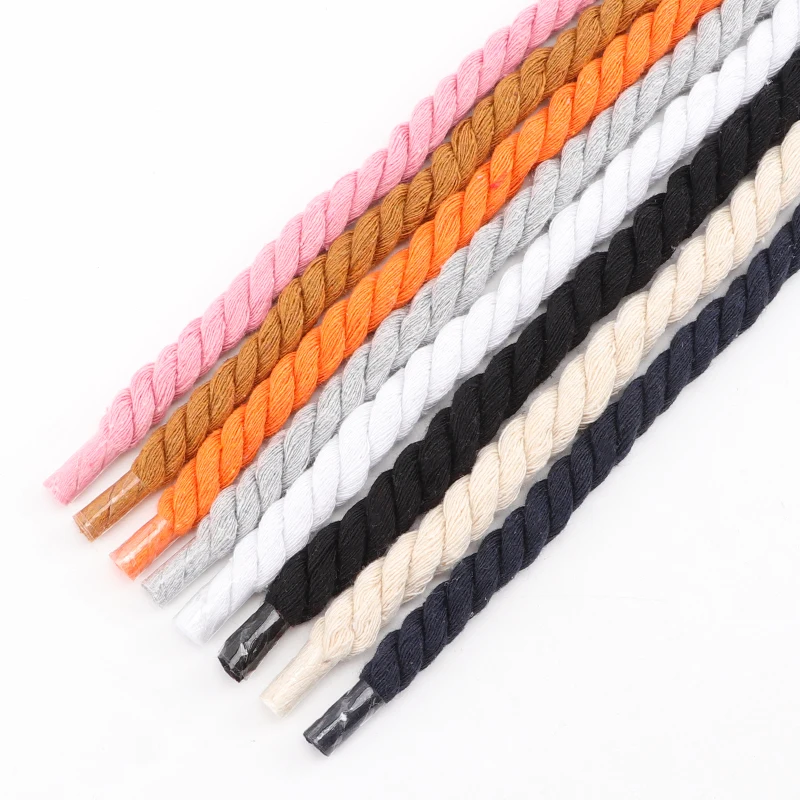 Cordones redondos de calidad tejidos a mano 1CM cordón de algodón de tres hilos Color sólido atrevido decoración torcida de algodón cordones para zapatos