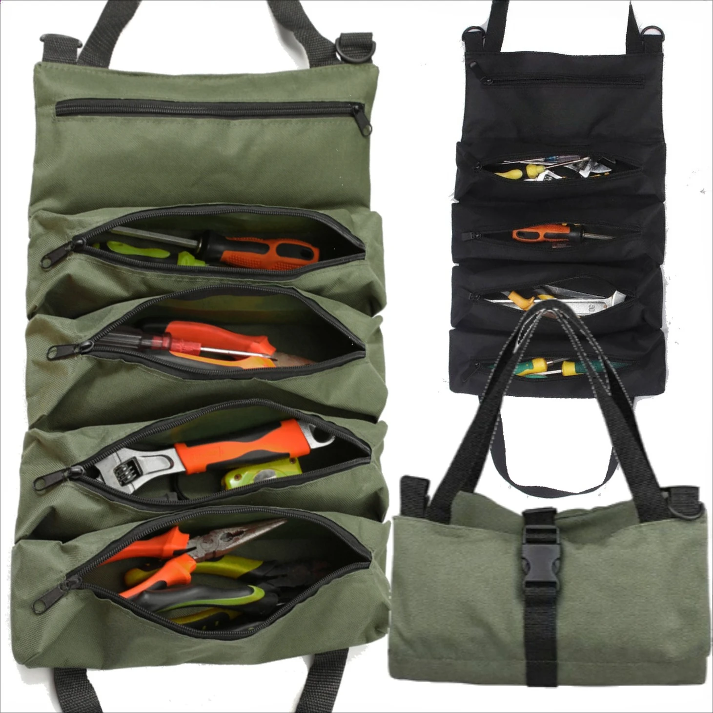 Bolsa de herramientas enrollable de alta resistencia, organizador multiherramientas de tela Oxford, almacenamiento de garaje todo en uno para mecánicos/electricianos/carpintero