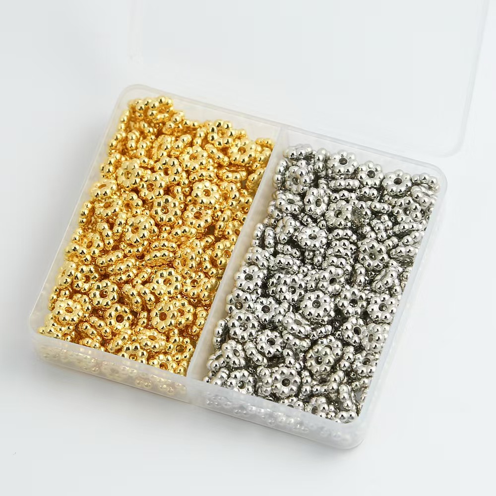 200 peças 6mm floco de neve banhado a ouro/prata ccb espaçador contas soltas conjunto diy caixa para pulseira colar acessórios de fabricação de jóias
