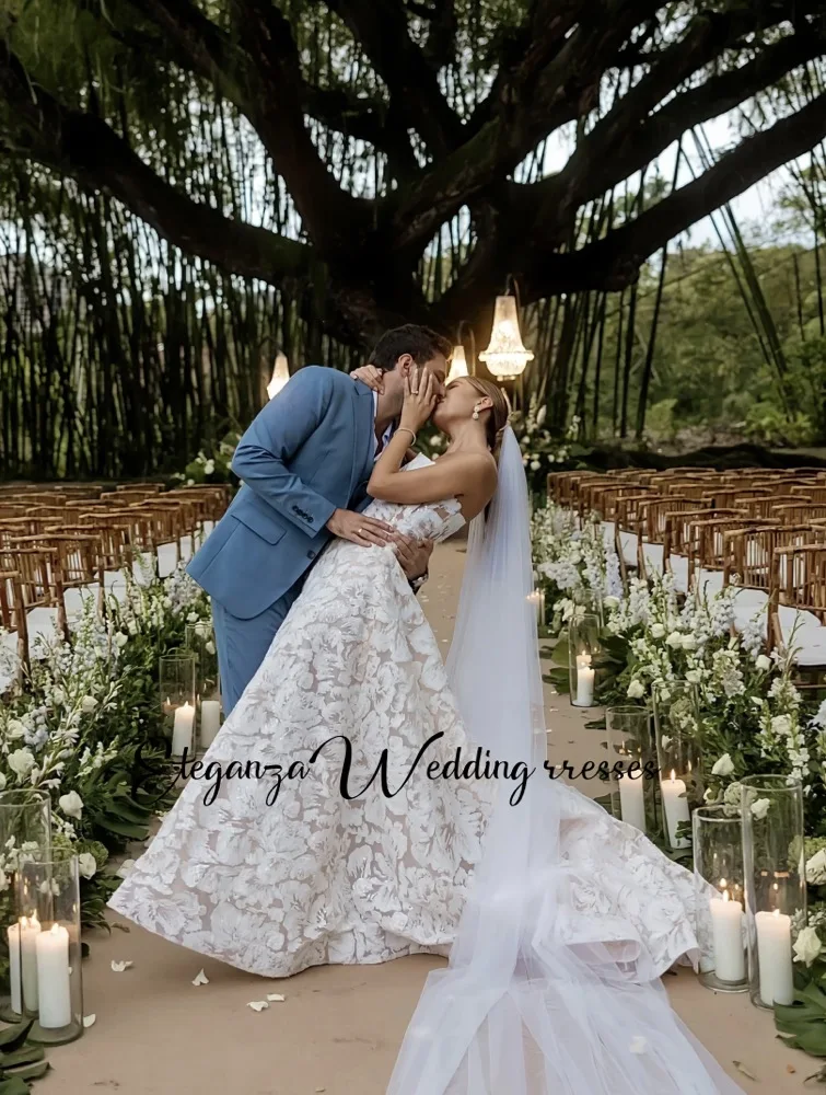 Vestido de noiva sem alças personalizado com deslumbrantes apliques de renda e silhueta floral linha a vestido de noiva vestidos de novia