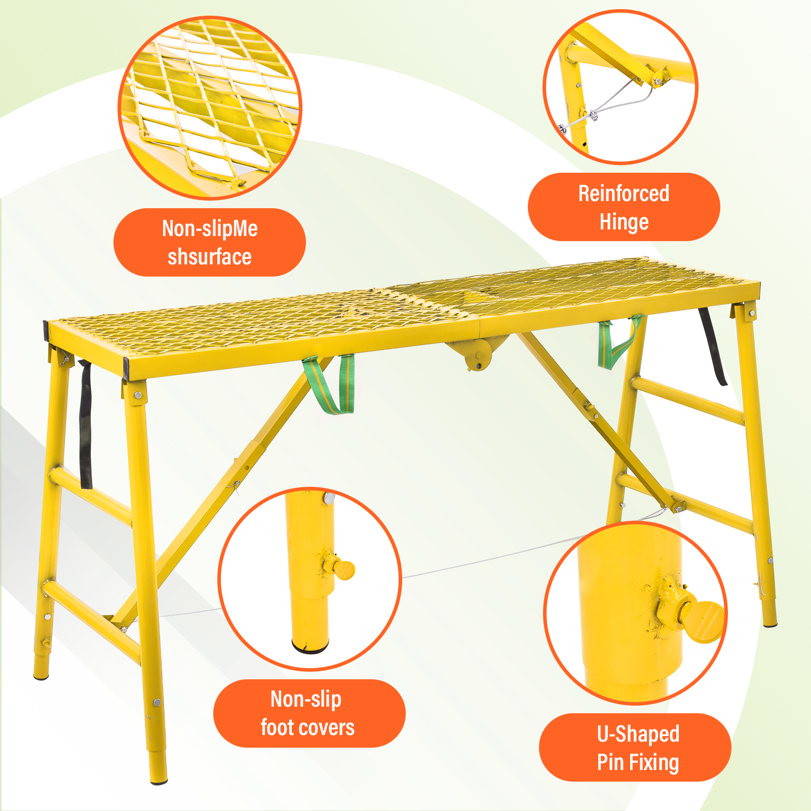 Portable Scaffolding Workbench, 711Lbs Capacity Heavy Duty Steel Scaffolding Platform, 27.6-45.7in Adjustable Height, Yellow