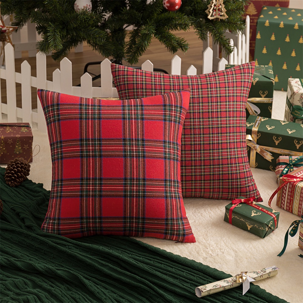 45x45cm fronhas quadradas natal escocês tartan xadrez capas de almofada cama sofá almofada festa decoração floco de neve lance fronha