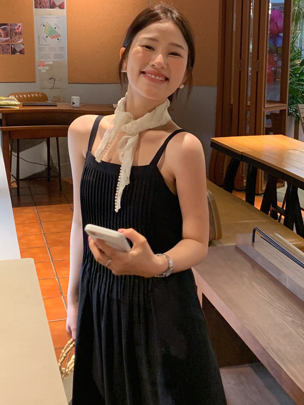 Vestido de Alças F Estilo Novo de Verão com Design de Saia Longa em Cor Pura e Aodão Puro Sem Mangas