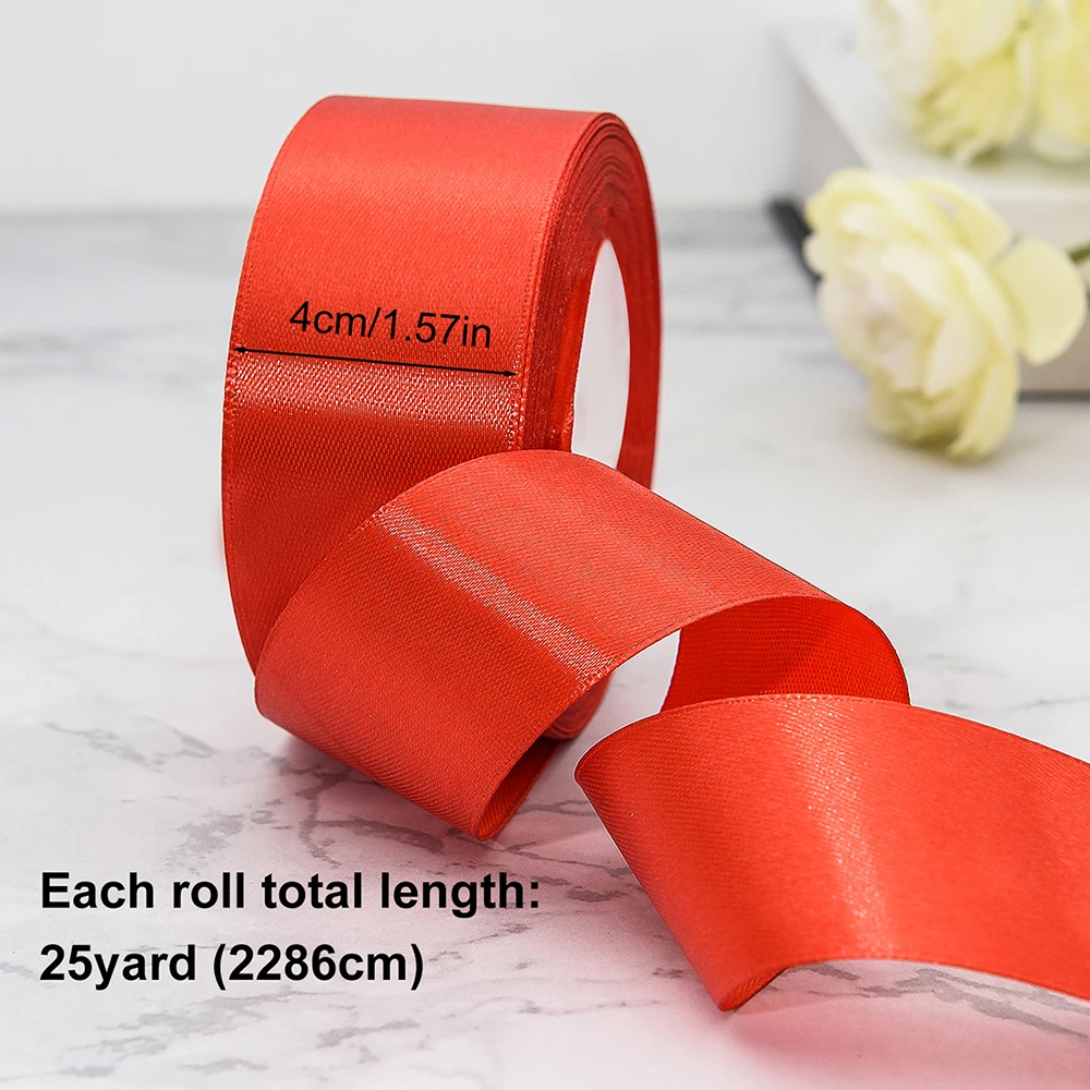 22 เมตร/ม้วน 4 ซม.ซาตินริบบิ้นหัตถกรรมโบว์ DIY ห่อของขวัญไวน์สีแดงสีส้มสีเหลืองสีเขียวสีฟ้าสีม่วงสีดําสีเทาทองสีขาวริบบิ้น