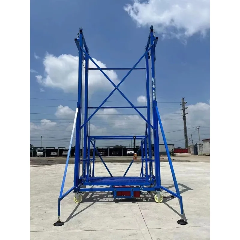 Portable electric telescopic lifting scaffolding steel frame automatic platform with wire rope sling suitable for warehouse carg
