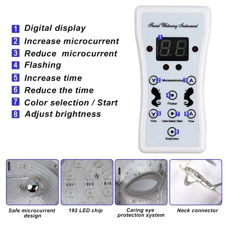 7-kleuren LED-masker met nek Face Lifting Stevig LED-lichttherapiemasker Huidverjonging Anti Acne Schoonheidsapparaat Gezichtsmasker