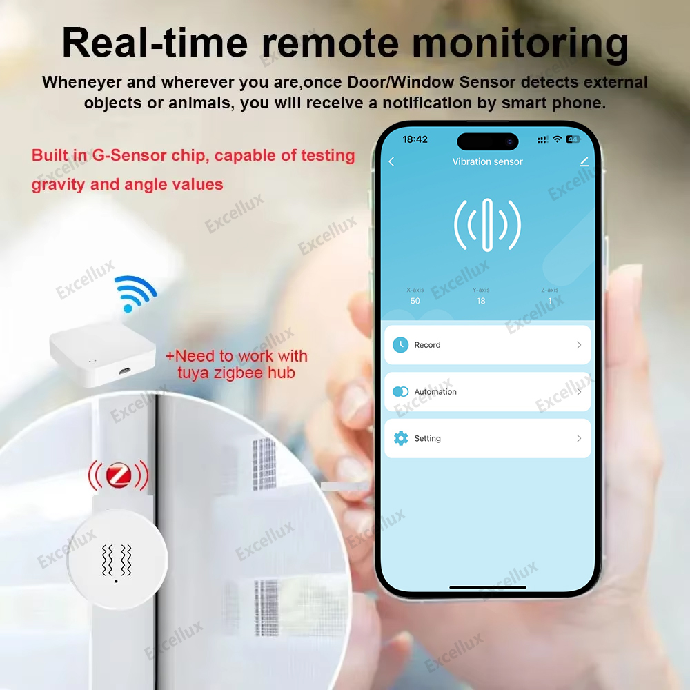 Sensor de vibración inteligente Tuya Zigbee, detección de protección de seguridad para el hogar, aplicación Smart Life, Monitor remoto en tiempo Real, notificación de alarma