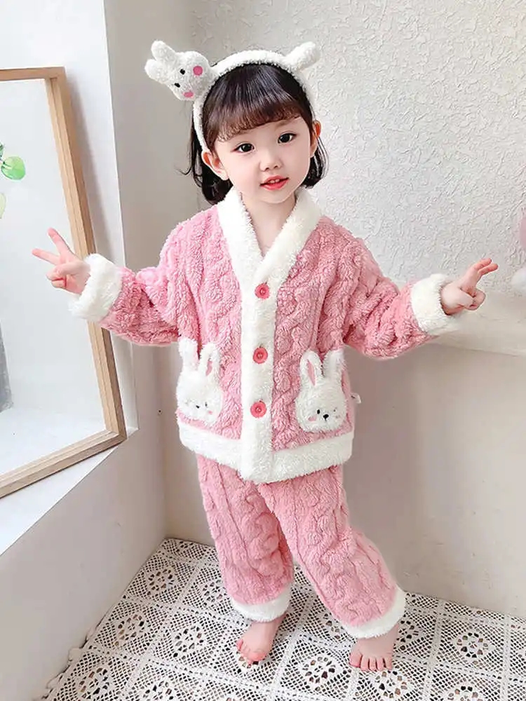 Herbst Winter Kinder Nachtwäsche Baby Pyjamas Set Dicken Flanell Fleece Kind Nachtwäsche 2Pcs Sets Warmes Zuhause Anzüge Kinder Kleidung