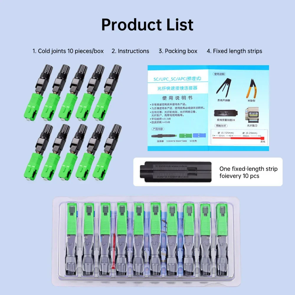 ZoeRax SC APC Embedded Optic Fiber Quick Connector for FTTH Reusable Fusion Fiber Optical Cold Coupler Adapter Connect Tools