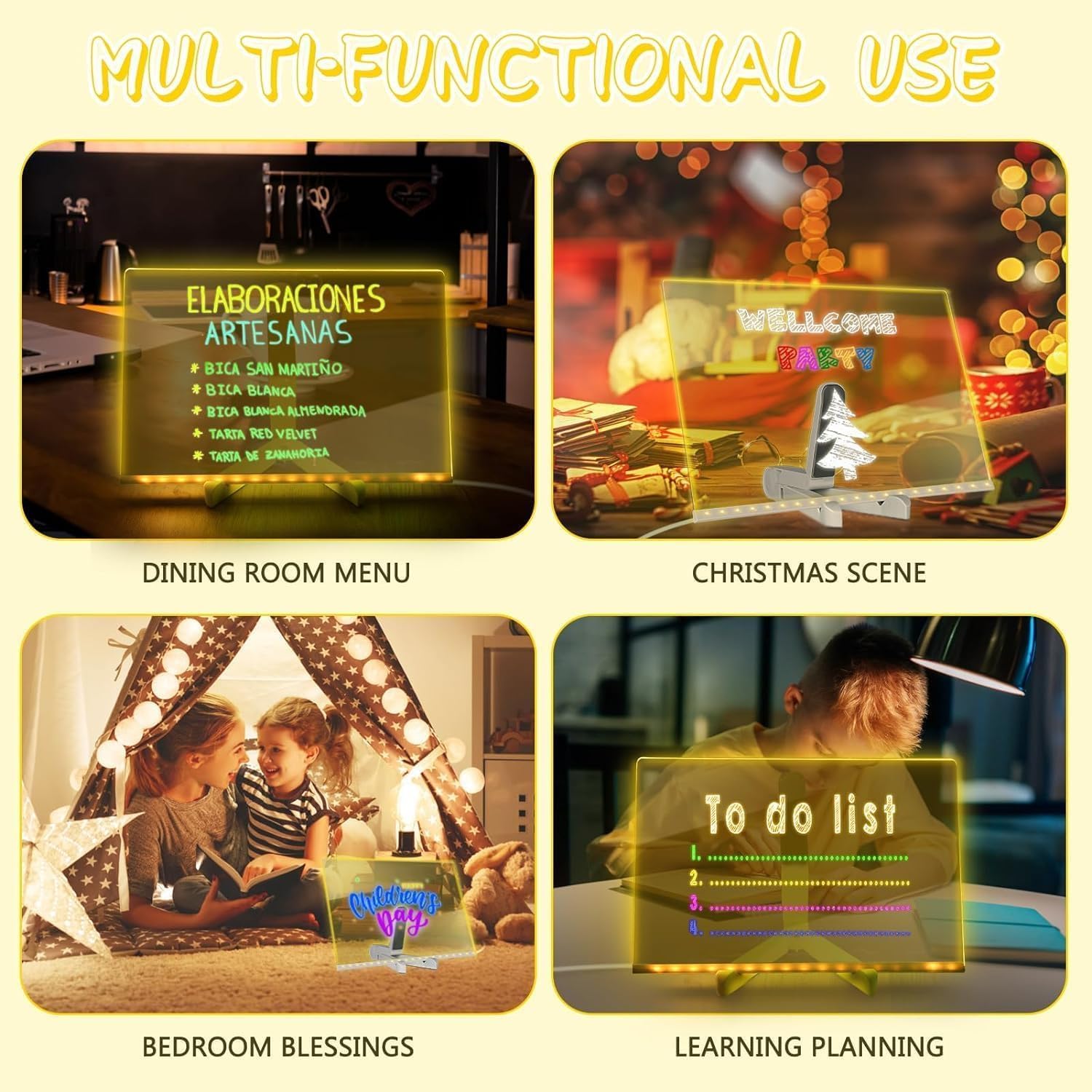 LED Note Board with Colors 7 Pens DIY Acrylic Message Board Children‘s Drawing Board Light up Message Board Kids Birthday Gift