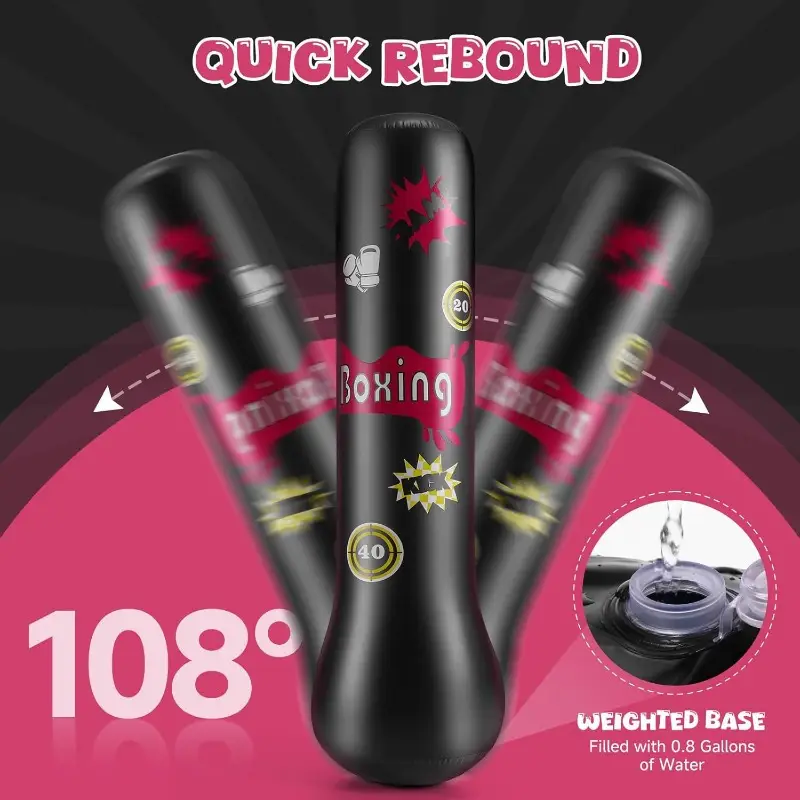 Coluna de boxe infantil espessada em PVC, inflável para adolescentes. Saco de boxe fitness que não caiu. Adicionar areia e água