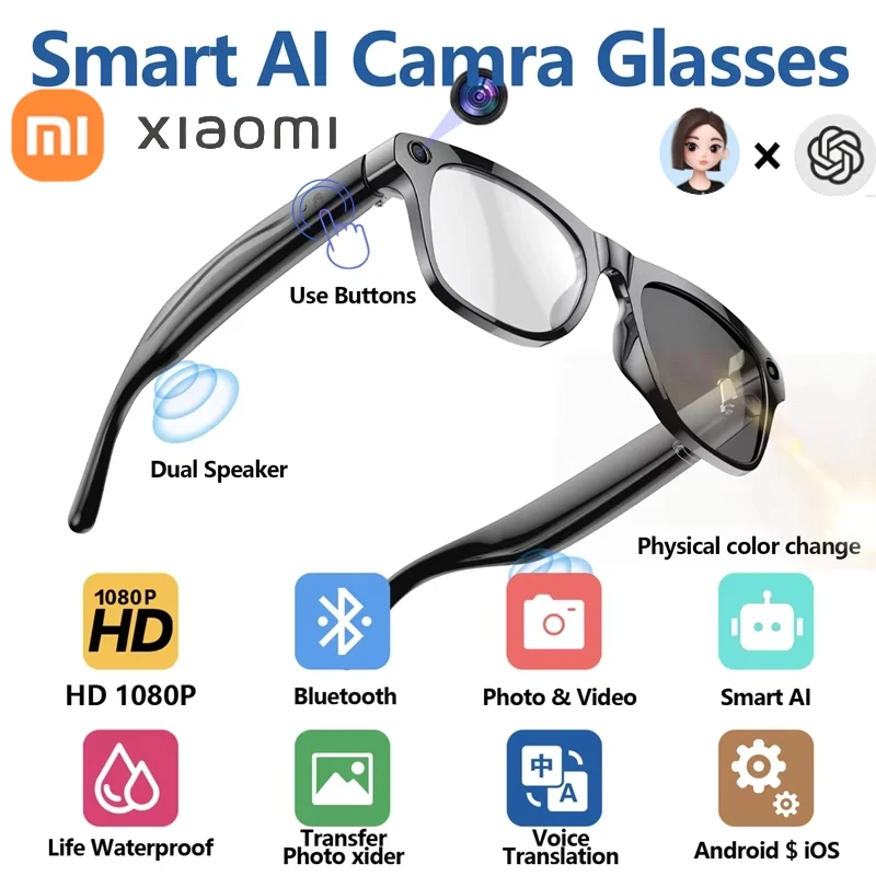 Xiaomi Mijia 4K HD Смарт-очки с искусственным интеллектом, чат GPT, 100 МП, камера, Bluetooth-вызов, голосовой помощник, управление, умные очки