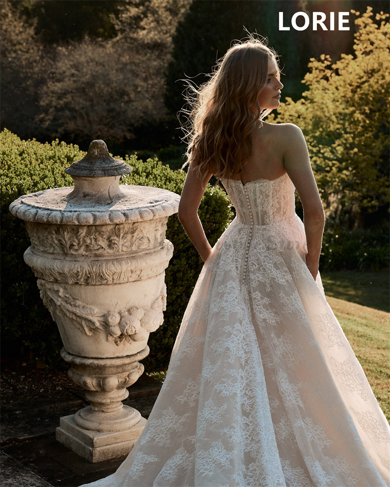 LORIE A-Linie ärmellose Brautkleider mit Applikationen, rückenfrei, Brautkleider mit langem Schwanz, Prinzessin, elegantes Brautkleid, individuell gestaltet 2024