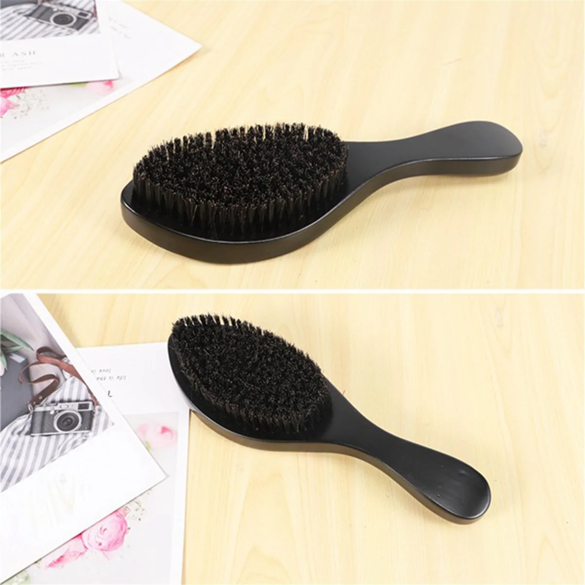 A71P 1 Uds. Peine de barba curvo largo negro, cepillo de cerdas, cepillo de cerdas de madera de haya, peine de estilo para hombres para el cuidado del cabello