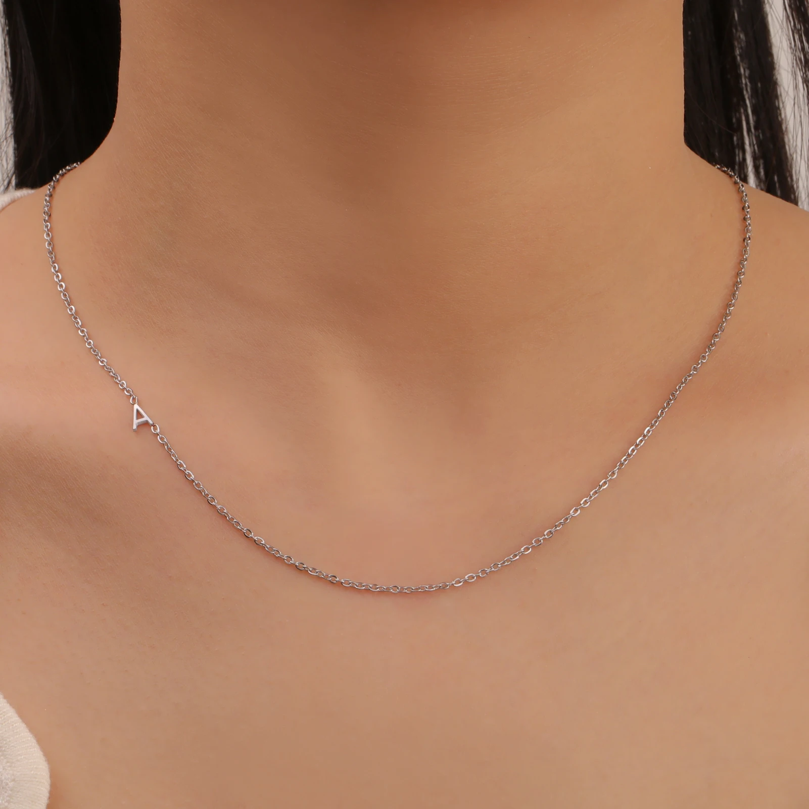 CUSTOM เริ่มต้นสร้อยคอ Choker สําหรับผู้หญิงสแตนเลส A-Z ตัวอักษรส่วนบุคคลสร้อยคอเครื่องประดับของขวัญวันวาเลนไทน์