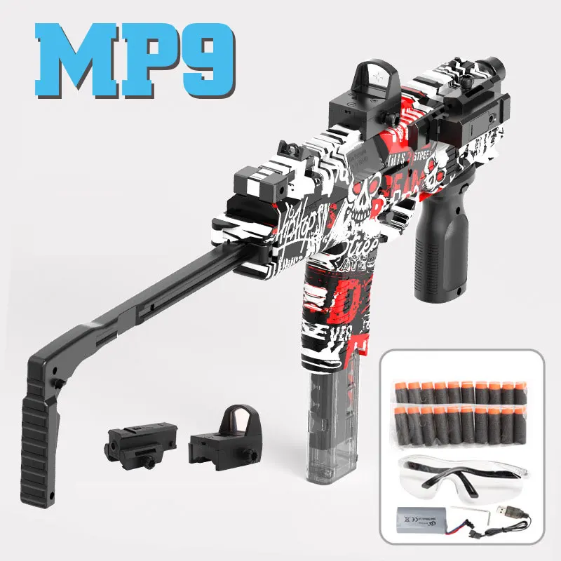 MP9 ปืนของเล่นโฟมไฟฟ้า Dart Blaster ปืน Bullet Submachine ปืนอัตโนมัติ Armas สําหรับผู้ใหญ่เด็กเกมกลางแจ้ง