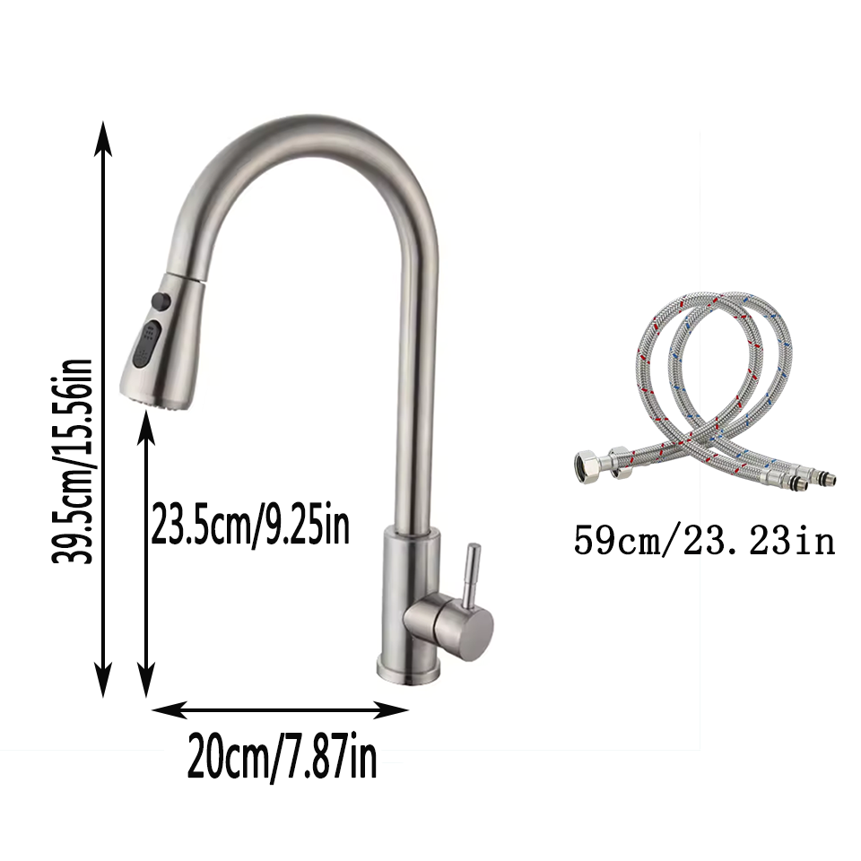Kitchen Brushed Hot and Cold Faucet, Kitchen Sink Pull-out Kitchen Faucet with 3 Functional Nozzles