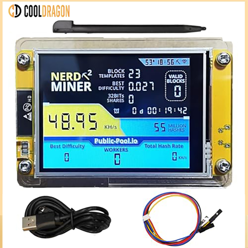 NerdMiner V3 Wydajność Hashrate Inteligentny Wyświetlacz Crypto Solo Lottery Nerd Miner Koparka Bitcoin ESP32-2432S028R 49 k/S 2.8 cala