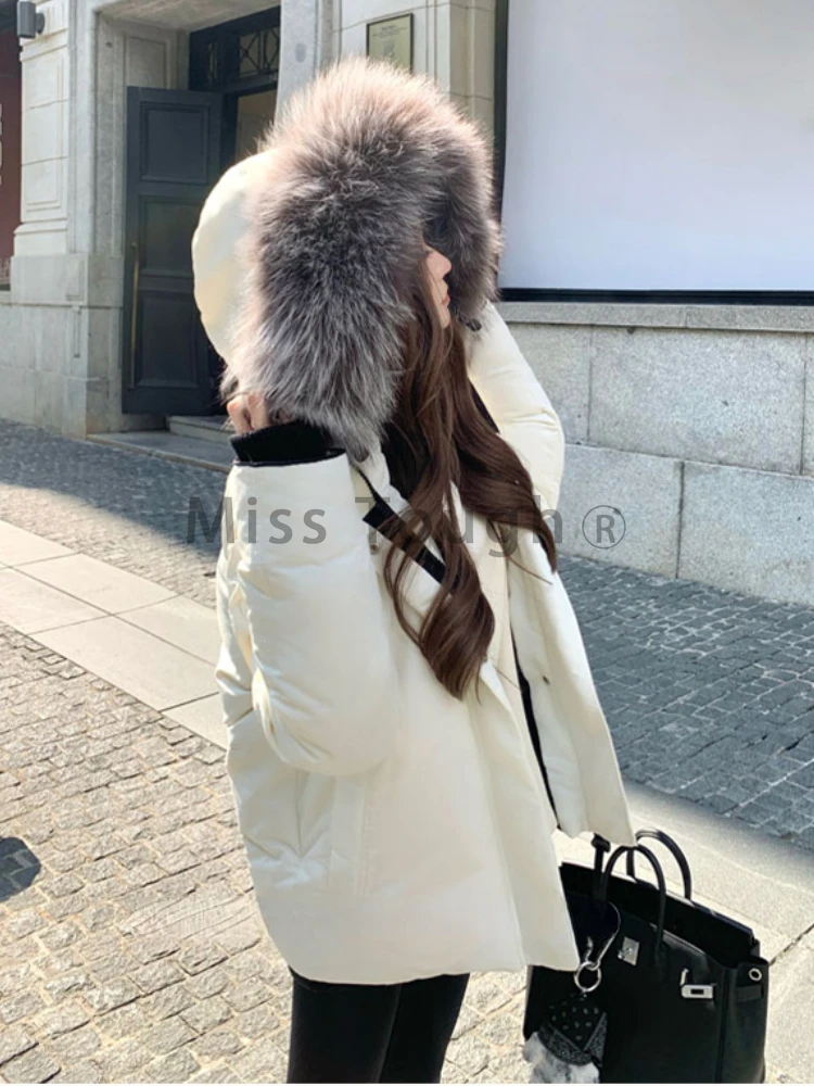 Inverno branco elegante casaco quente para mulheres sólido zíper casual jaqueta com capuz feminino estilo coreano simples vintage parkas 2023 novo
